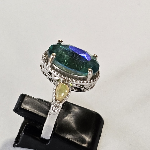 Genuine Exotic Peacock Quartz & Opal Ring in Sterling Silver Size 8 - Picture 6 of 17